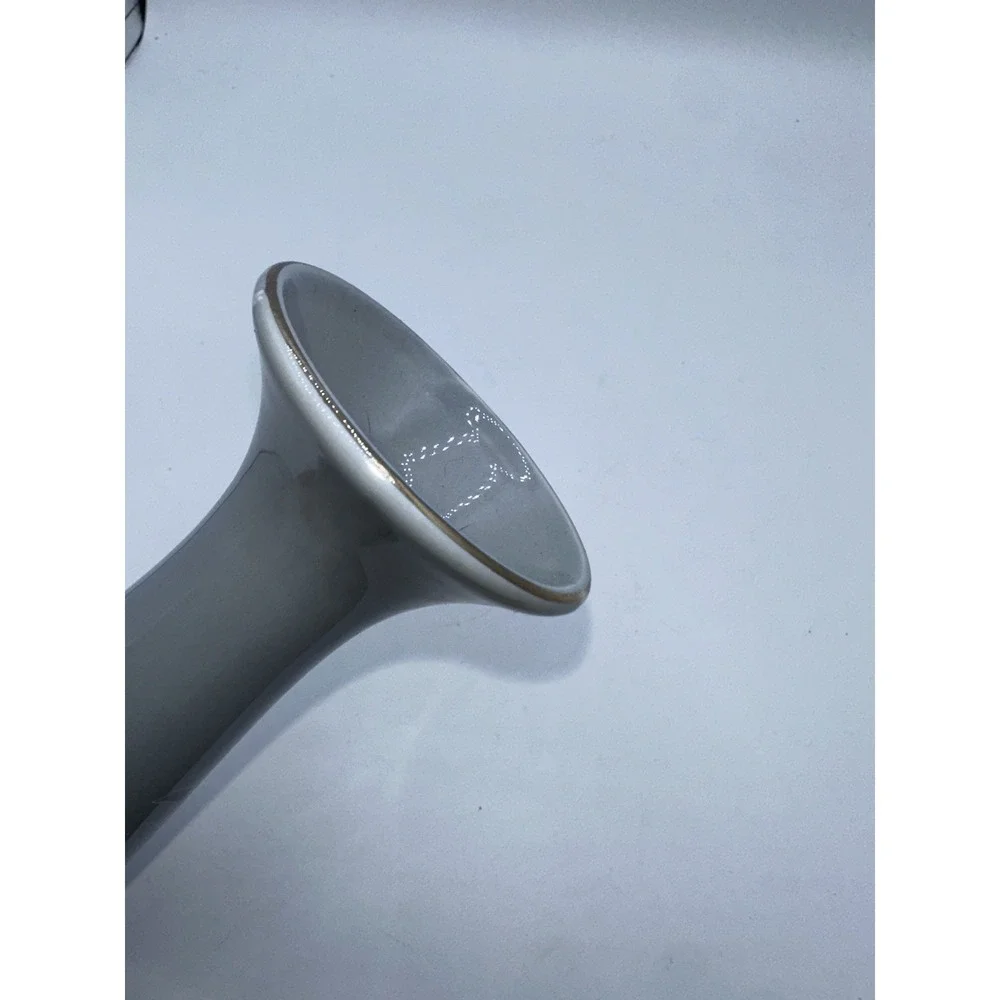 Gray‎ Porcelain Bud Vase Gold Rim Floral Lily Vintage Decorative
